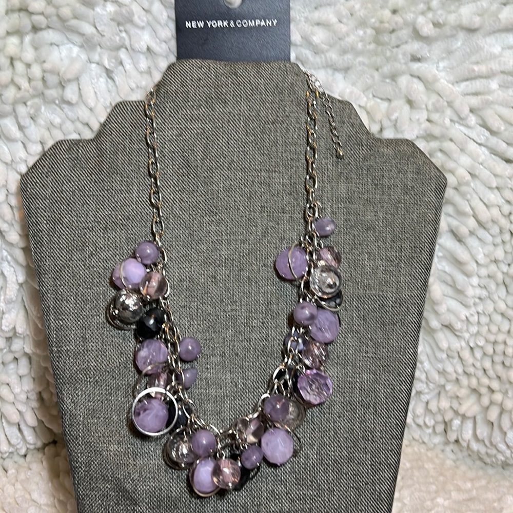 New York & Company Purple and Silver Bead Necklace - NEW